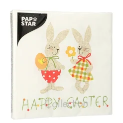 PAPSTAR Servietten, 3-lagig 1/4-Falz 33 cm x 33 cm "Bunny Couple", 15 x 20 Stück