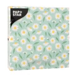 PAPSTAR Servietten, 3-lagig 1/4-Falz 33 cm x 33 cm "Lots of Daisies", 10 x 20 Stück