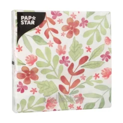 PAPSTAR Servietten, 3-lagig 1/4-Falz 33 cm x 33 cm "Leaves and Flowers", 10 x 20 Stück