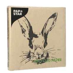 PAPSTAR Servietten, 3-lagig 1/4-Falz 33 cm x 33 cm natur "My Name is Rabbit" aus recyceltem Papier, 15 x 20 Stück