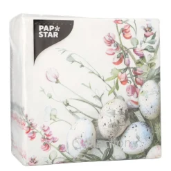 PAPSTAR Servietten, 3-lagig 1/4-Falz 33 cm x 33 cm "Pastell Eggs", 6 x 100 Stück