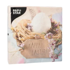PAPSTAR Servietten, 3-lagig 1/4-Falz 33 cm x 33 cm "Easter Nest", 15 x 20 Stück