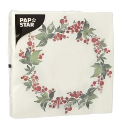 PAPSTAR Servietten, 3-lagig 1/4-Falz 33 cm x 33 cm "Holly Crown"