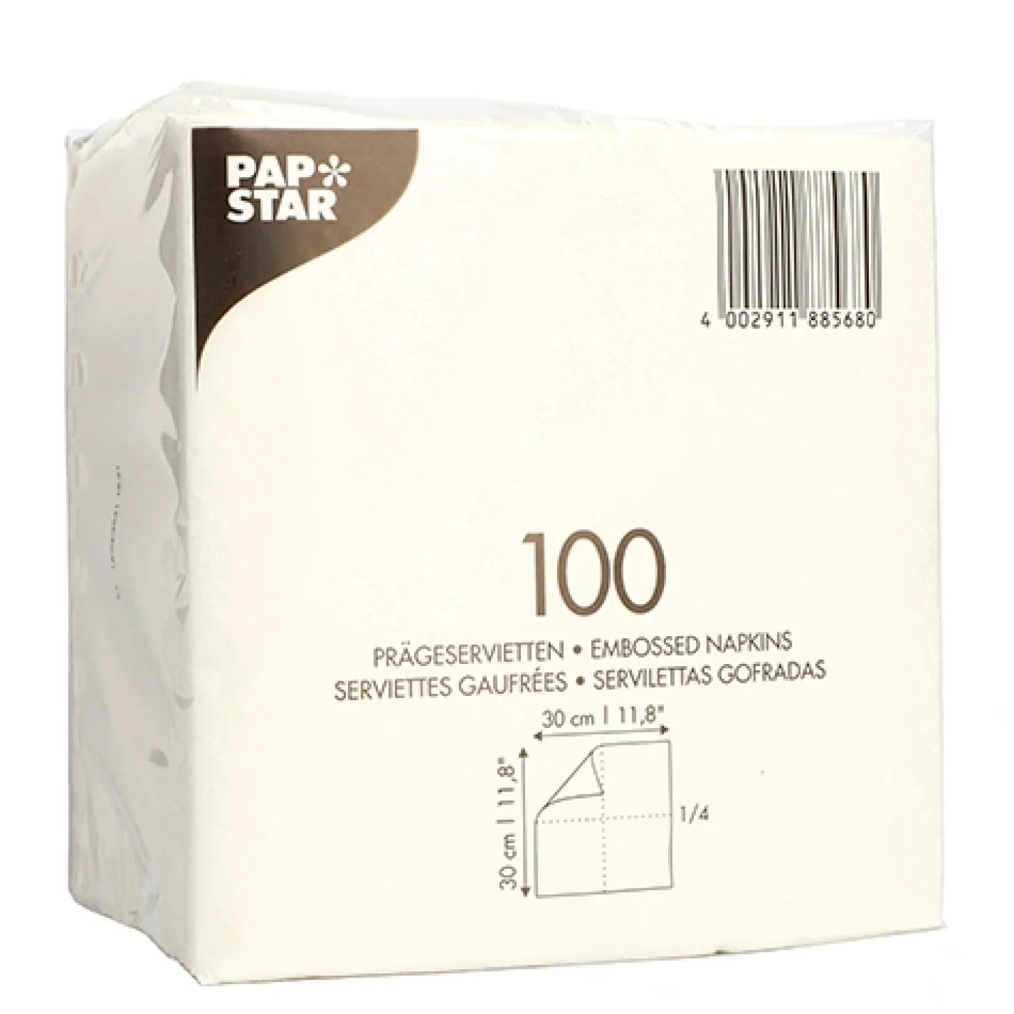 PAPSTAR Servietten, 1-lagig 1/4-Falz 30 cm x 30 cm weiß