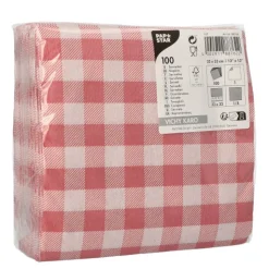 PAPSTAR Servietten, 1-lagig 1/4-Falz 33 cm x 33 cm rot/weiß "Vichy Karo"