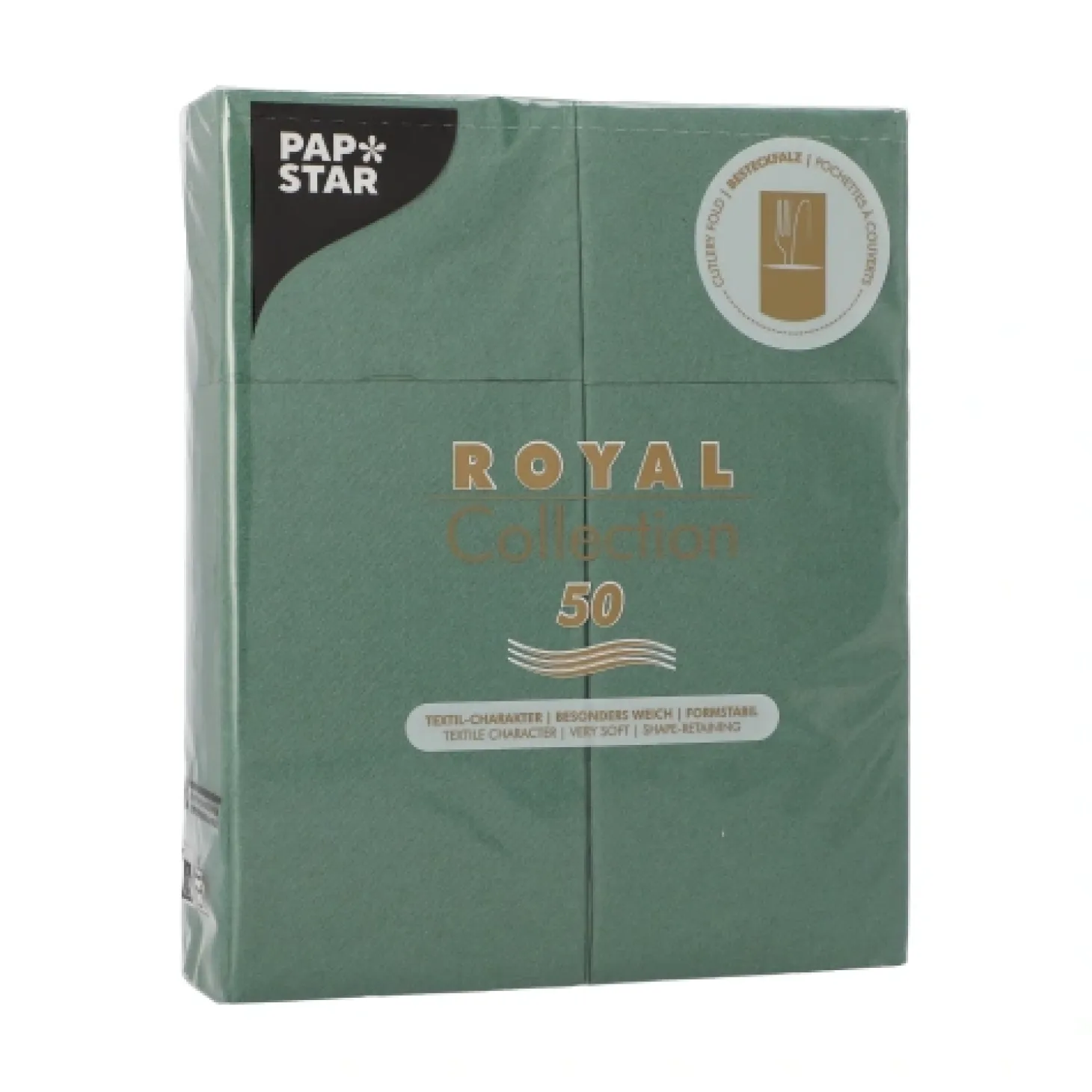 PAPSTAR Servietten "ROYAL Collection" 40 cm x 30 cm dunkelgrün mit Besteckfalz