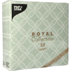 PAPSTAR Servietten "ROYAL Collection" 1/4-Falz 40 cm x 40 cm jadegrün "Circle Flowers", 5 x 50 Stück