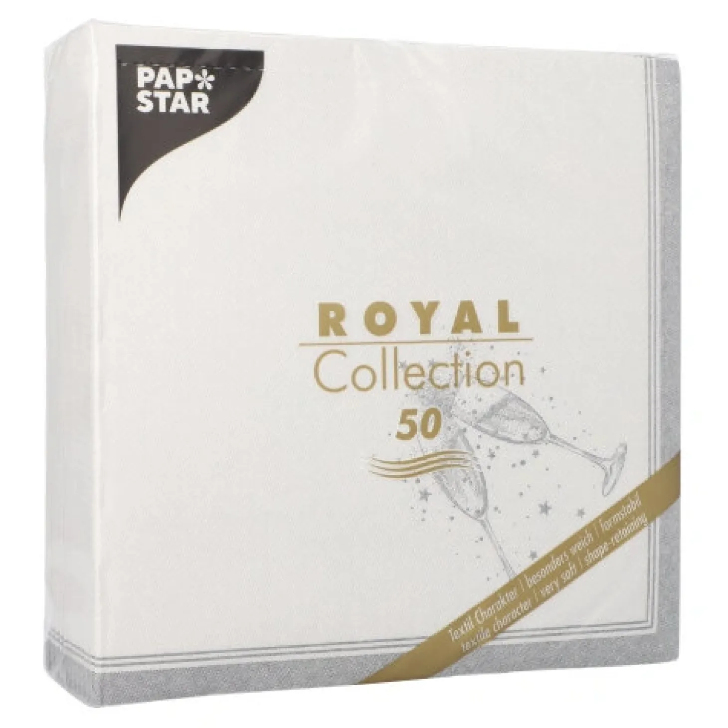 PAPSTAR Servietten "ROYAL Collection" 1/4-Falz 40 cm x 40 cm silber "Festivities", 5 x 50 Stück