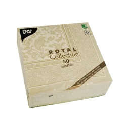 PAPSTAR Servietten "ROYAL Collection" 1/4-Falz 40 cm x 40 cm champagner "Ornaments", 5 x 50 Stück