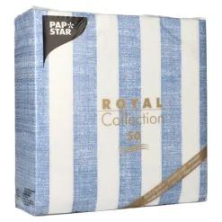PAPSTAR Servietten "ROYAL Collection" 1/4-Falz 40 cm x 40 cm blau "Lines", 5 x 50 Stück