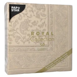 PAPSTAR Servietten "ROYAL Collection" 1/4-Falz 40 cm x 40 cm sand "Ornaments", 5 x 50 Stück