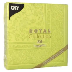 PAPSTAR Servietten "ROYAL Collection" 1/4-Falz 40 cm x 40 cm limonengrün "Ornaments", 5 x 50 Stück