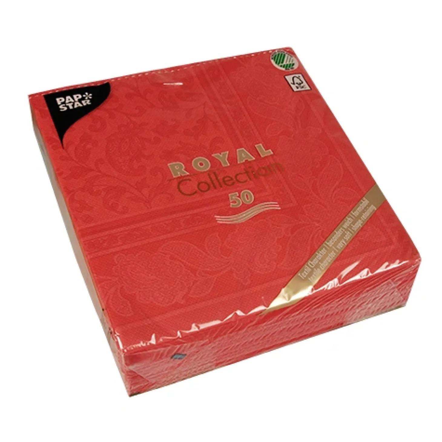 PAPSTAR Servietten "ROYAL Collection" 1/4-Falz 40 cm x 40 cm rot "Ornaments", 5 x 50 Stück