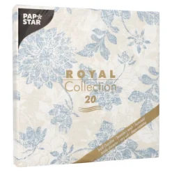 PAPSTAR Servietten "ROYAL Collection" 1/4-Falz 40 cm x 40 cm arktikblau "Flowers", 8 x 20 Stück