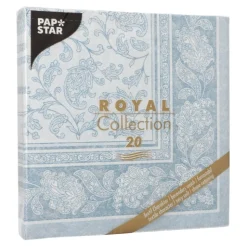 PAPSTAR Servietten "ROYAL Collection" 1/4-Falz 40 cm x 40 cm arktikblau "Ornaments", 8 x 20 Stück