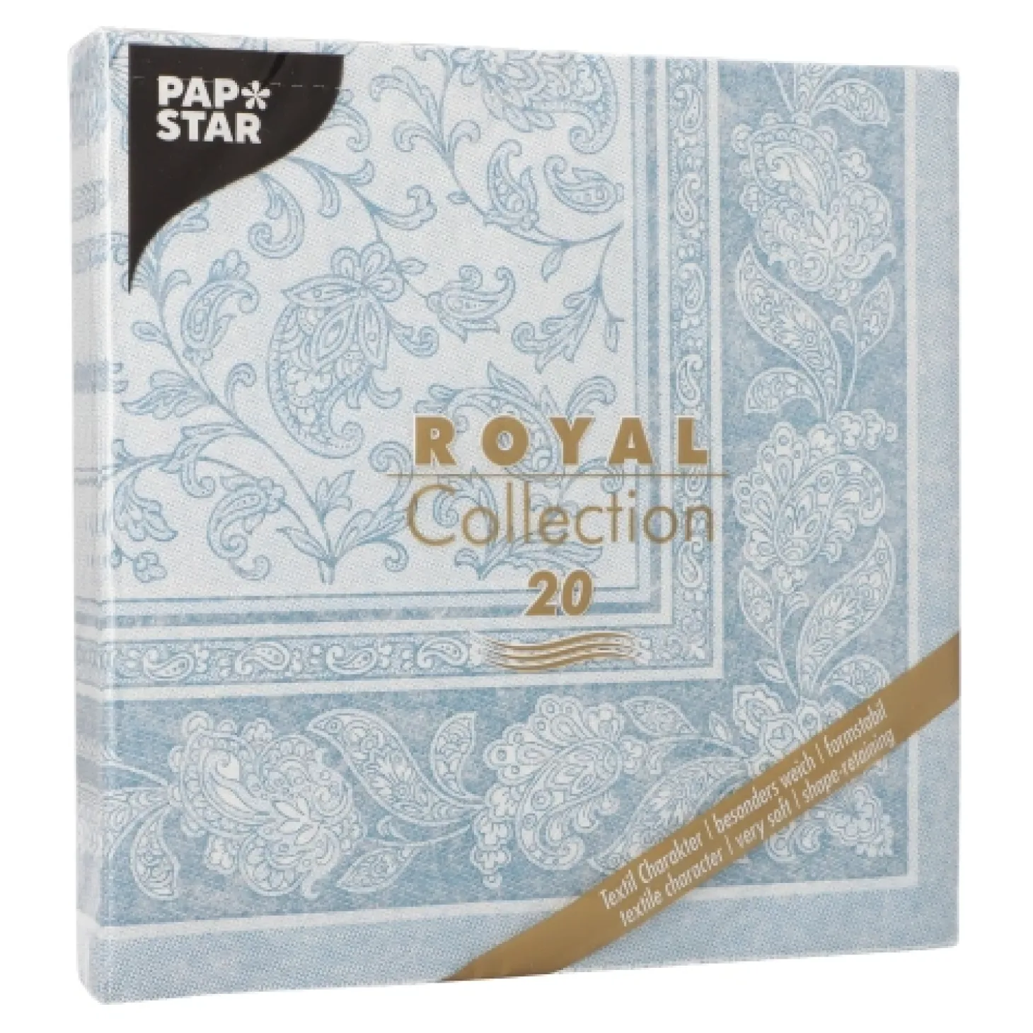 PAPSTAR Servietten "ROYAL Collection" 1/4-Falz 40 cm x 40 cm arktikblau "Ornaments", 8 x 20 Stück