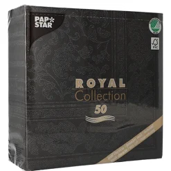 PAPSTAR Servietten "ROYAL Collection" 1/4-Falz 40 cm x 40 cm schwarz "Ornaments", 5 x 50 Stück