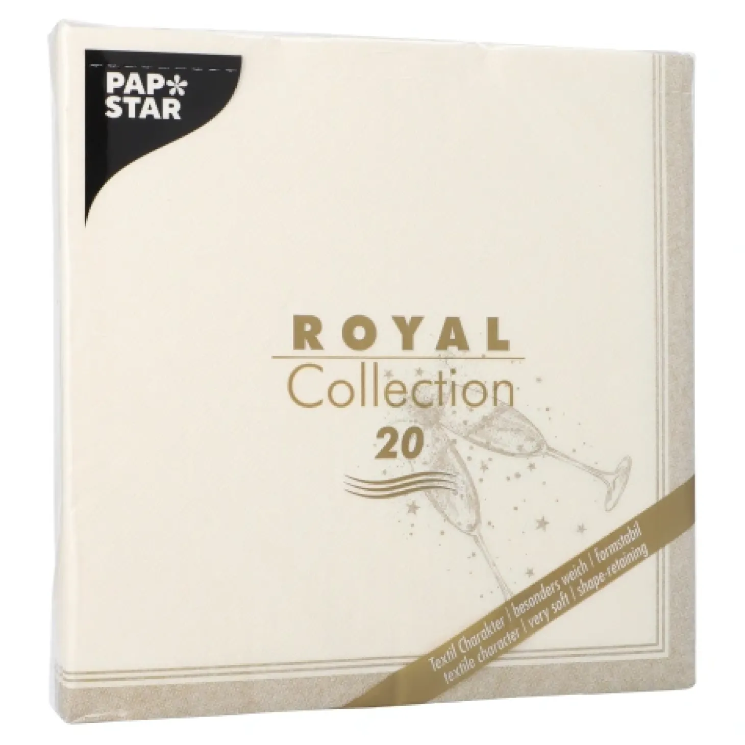 PAPSTAR Servietten "ROYAL Collection" 1/4-Falz 40 cm x 40 cm gold "Festivities", 8 x 20 Stück