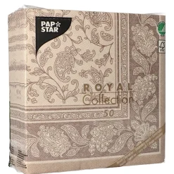PAPSTAR Servietten "ROYAL Collection" 1/4-Falz 40 cm x 40 cm mocca "Ornaments", 5 x 50 Stück