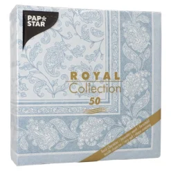 PAPSTAR Servietten "ROYAL Collection" 1/4-Falz 40 cm x 40 cm arktikblau "Ornaments", 5 x 50 Stück