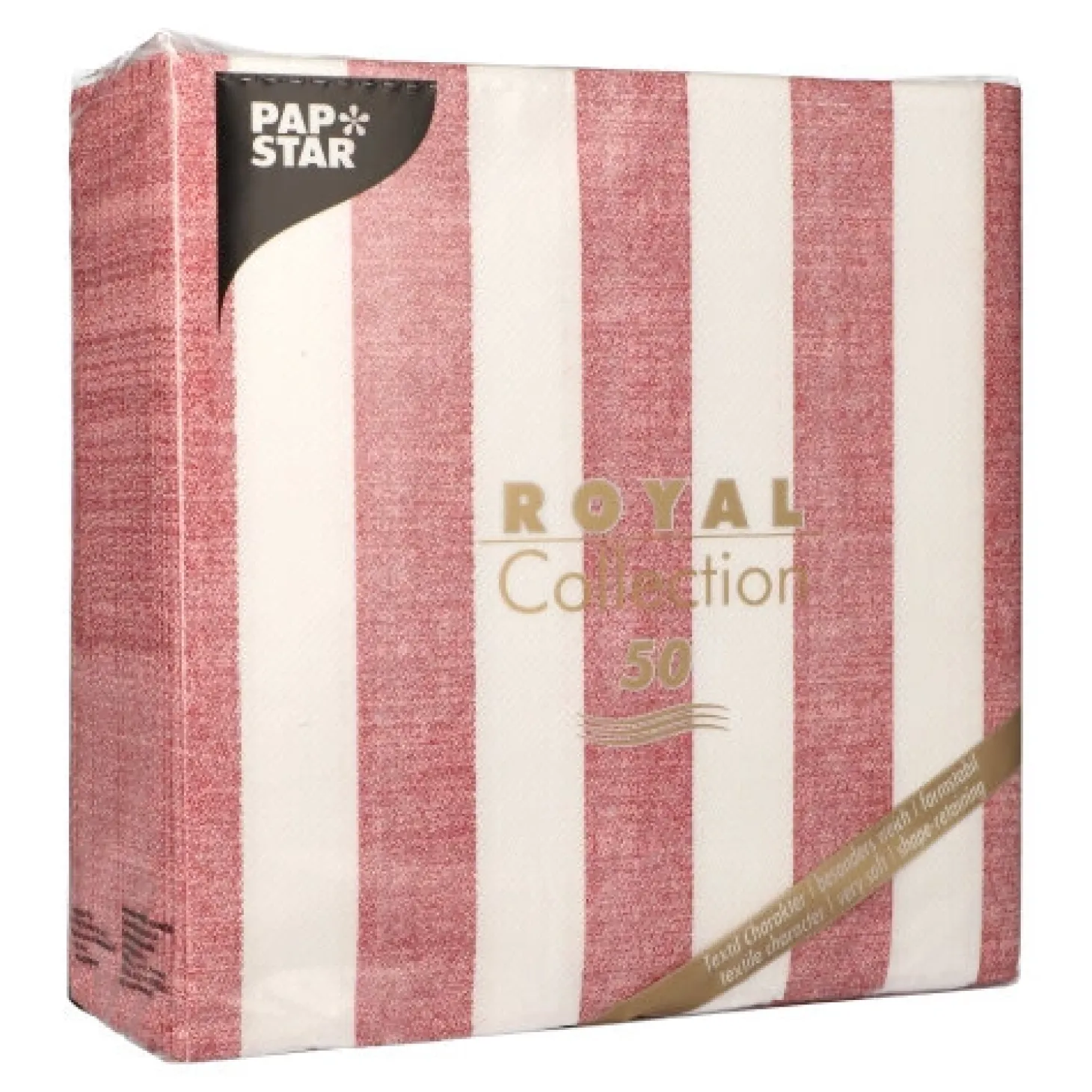 PAPSTAR Servietten "ROYAL Collection" 1/4-Falz 40 cm x 40 cm bordeaux "Lines", 5 x 50 Stück