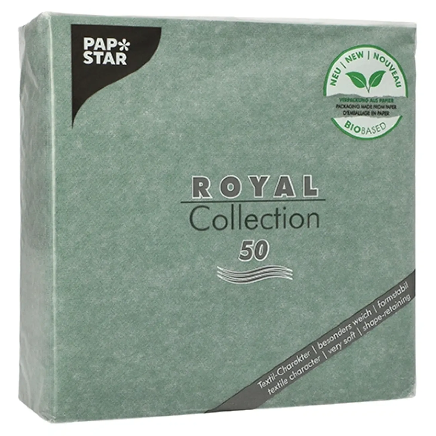 PAPSTAR Servietten "ROYAL Collection" 1/4-Falz 40 cm x 40 cm dunkelgrün in Papierverpackung