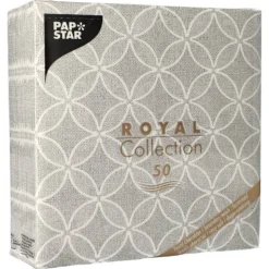 PAPSTAR Servietten "ROYAL Collection" 1/4-Falz 40 cm x 40 cm grau "Circle Flowers", 5 x 50 Stück
