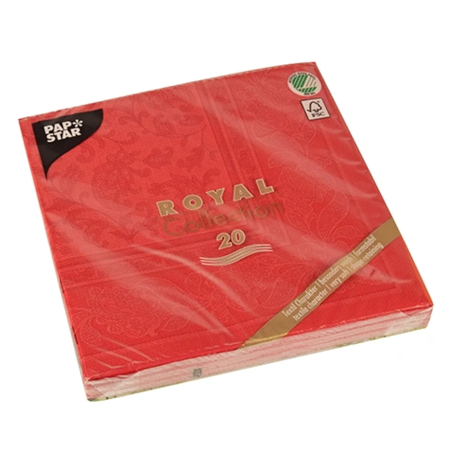 PAPSTAR Servietten "ROYAL Collection" 1/4-Falz 40 cm x 40 cm rot "Ornaments", 8 x 20 Stück