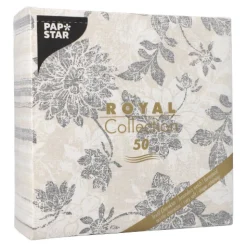 PAPSTAR Servietten "ROYAL Collection" 1/4-Falz 40 cm x 40 cm anthrazit "Flowers", 5 x 50 Stück