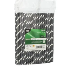 PAPSTAR Shake-Halme, Papier Ø 8 mm, 20 cm schwarz/weiß "Stripes"