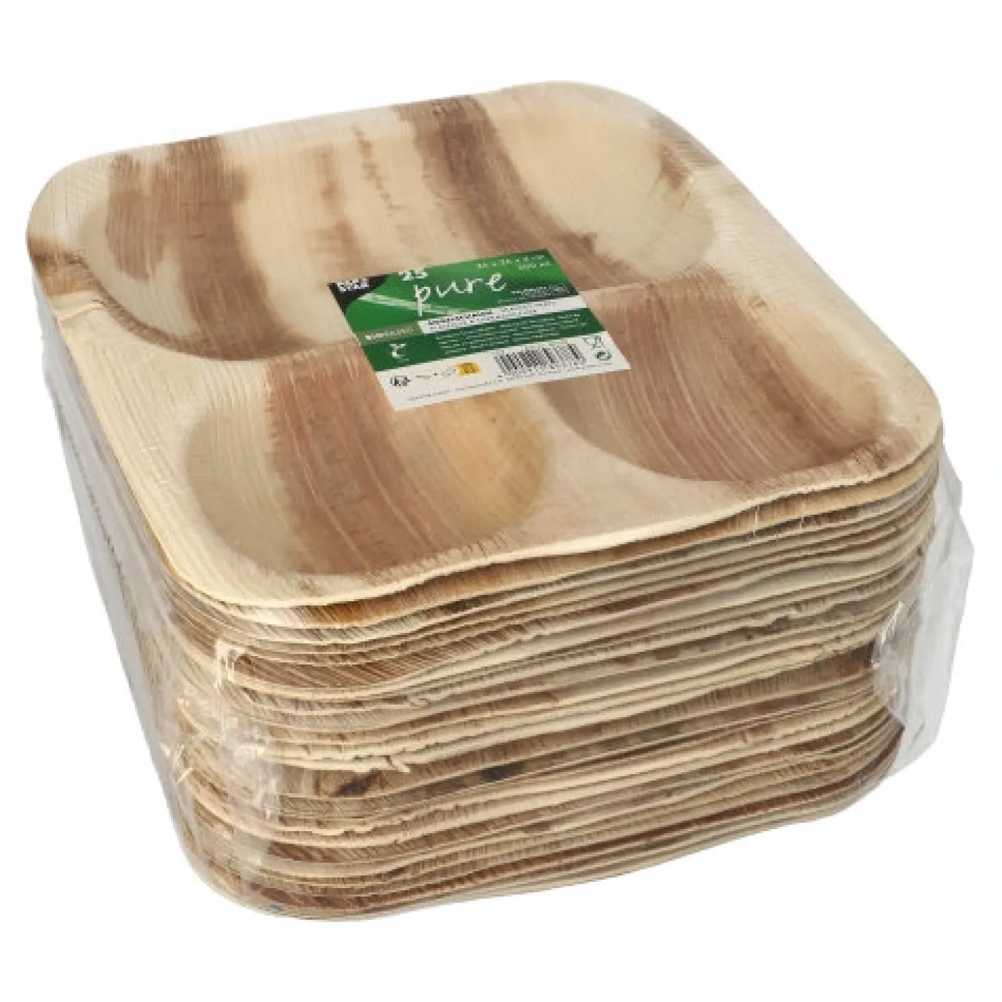 PAPSTAR Siegelschalen Palmblatt "pure" eckig 500 ml 26 cm x 26 cm x 4 cm 3-geteilt