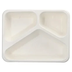 PAPSTAR Siegelschalen Zuckerrohr 3-geteilt 1000 ml 4,9 cm x 22,7 cm x 17,8 cm weiß, 6 x 50 Stück