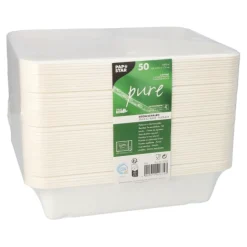 PAPSTAR Siegelschalen Zuckerrohr 3-geteilt 1000 ml 4,9 cm x 22,7 cm x 17,8 cm weiß, 6 x 50 Stück