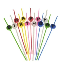 PAPSTAR Spaghettikerzen-Set 16 cm farbig sortiert "Happy Birthday"