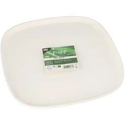 PAPSTAR Teller groß, Zuckerrohr "pure" 1,3 cm x 30 cm x 30 cm weiß "Belle Vie, Ligne Carrée", 10 x 4 Stück