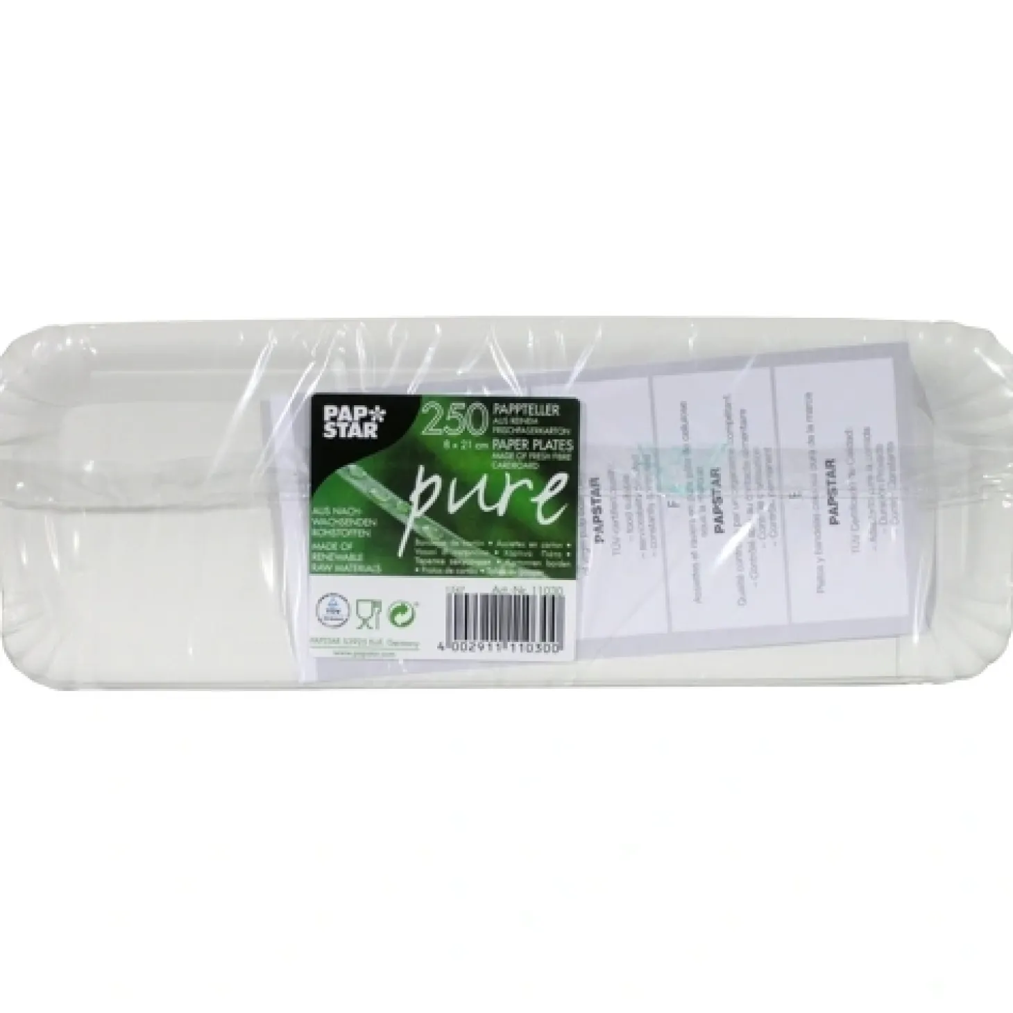 PAPSTAR Teller, Pappe "pure" eckig 8 cm x 23 cm weiß