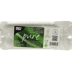 PAPSTAR Teller, Pappe "pure" eckig 8 cm x 21 cm weiß mit Anfasser, 4 x 250 Stück