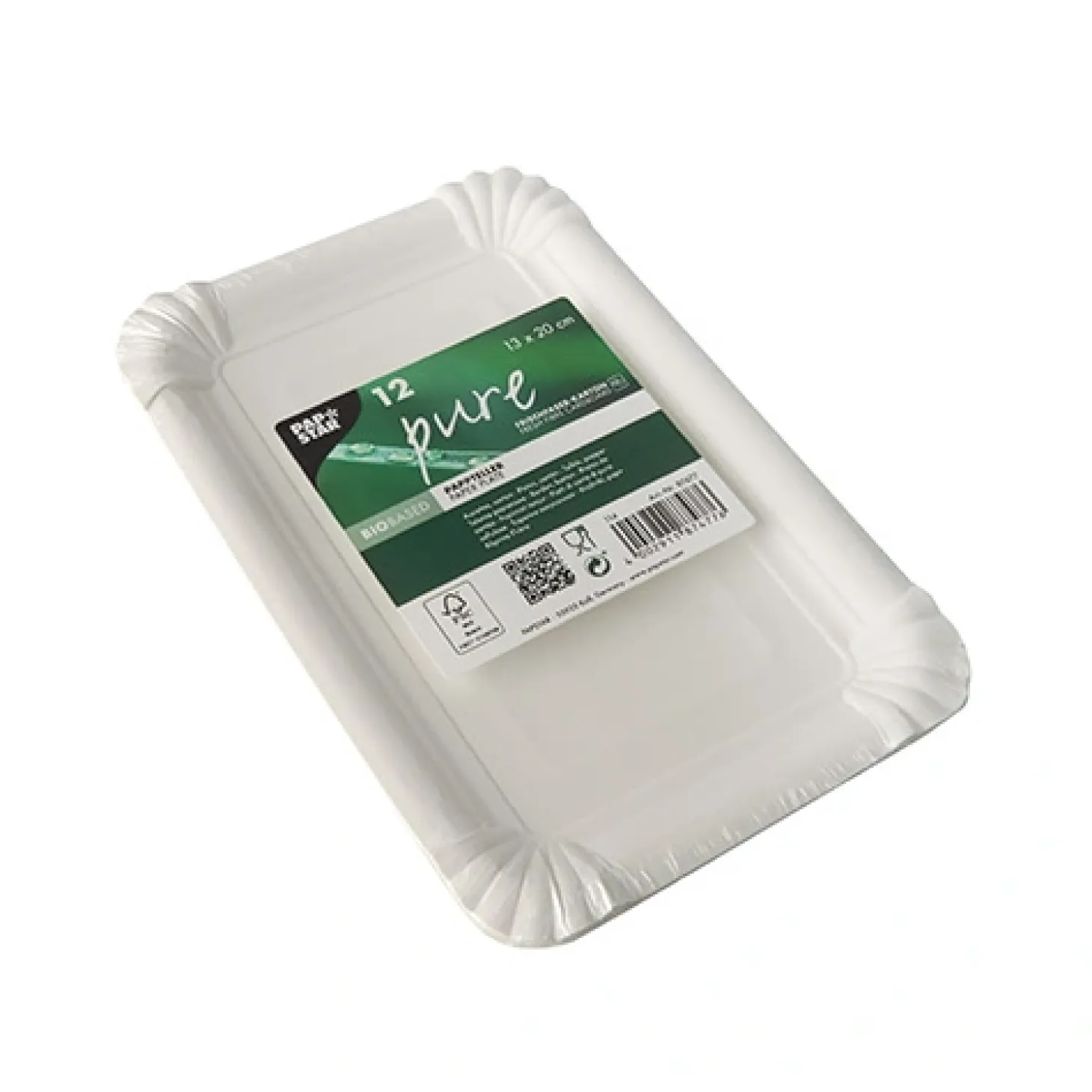 PAPSTAR Teller, Pappe "pure" eckig 13 cm x 20 cm weiß, 25 x 12 Stück
