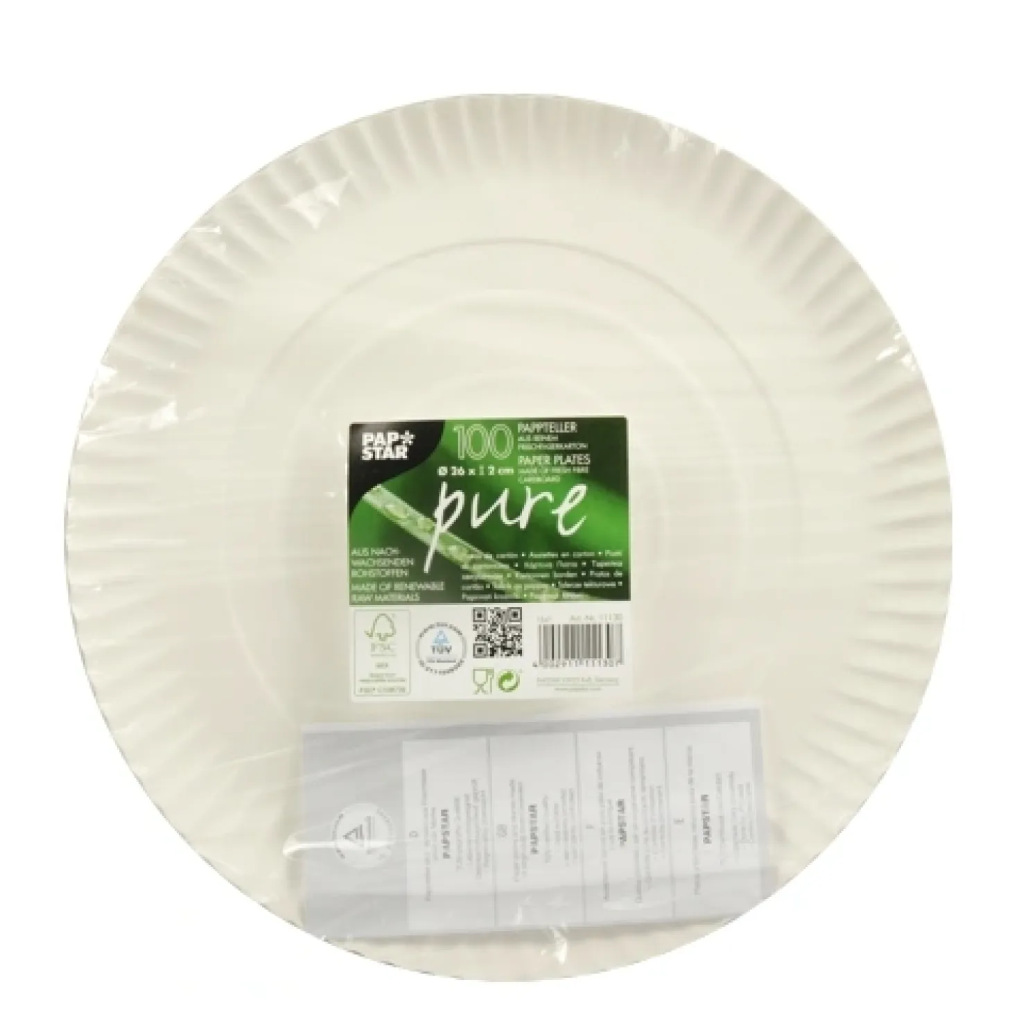 PAPSTAR Teller, Pappe "pure" rund Ø 26 cm, 2 cm weiß