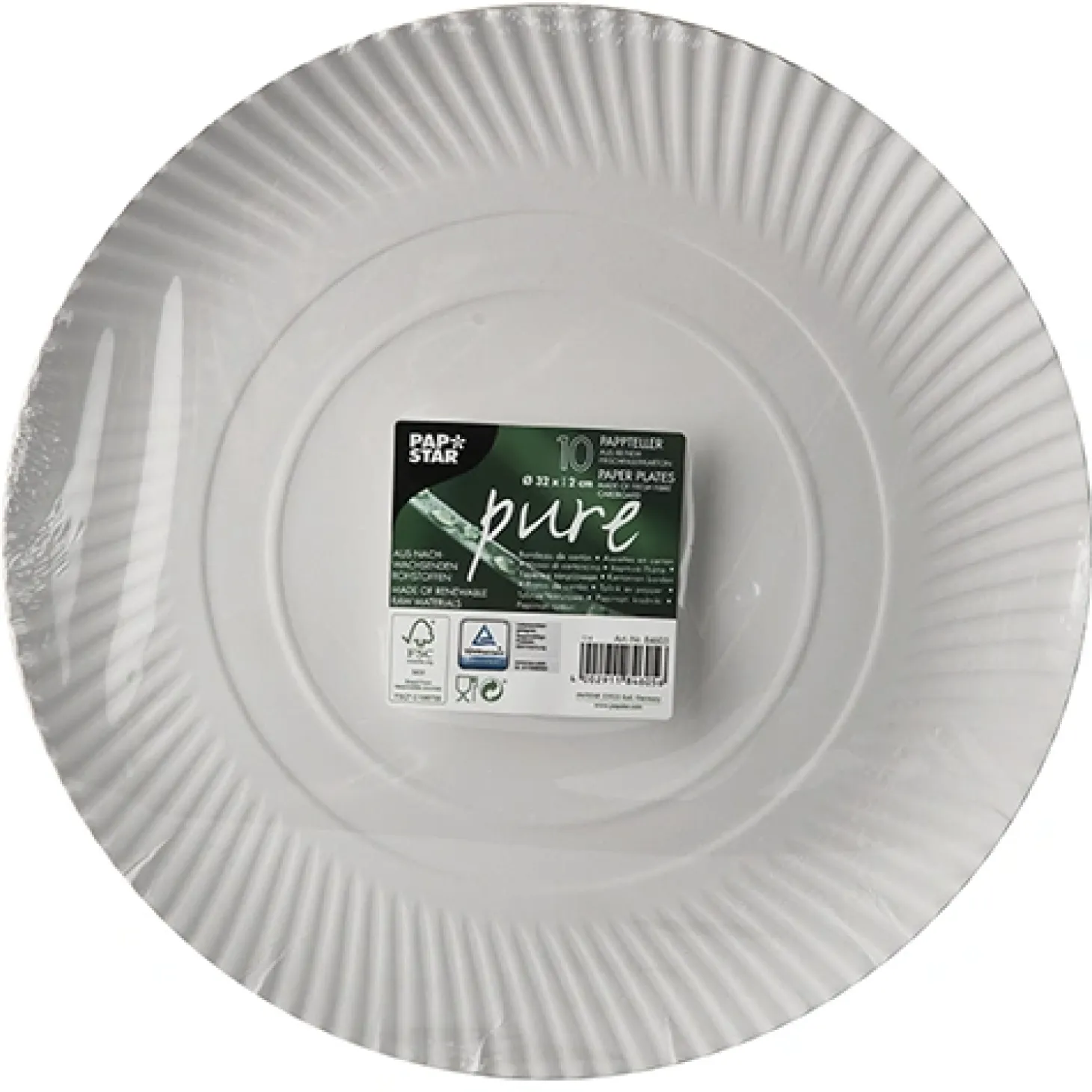 PAPSTAR Teller, Pappe "pure" rund Ø 32 cm, 2 cm weiß, 10 x 10 Stück