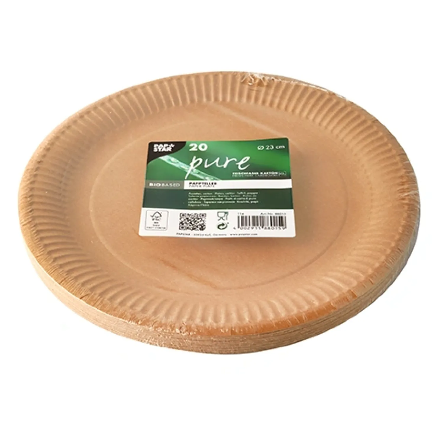 PAPSTAR Teller, Pappe "pure" rund Ø 23 cm braun, 20 x 20 Stück