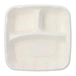 PAPSTAR Teller Zuckerrohr "pure" 3-geteilt 5 cm x 22,8 cm x 22,8 cm, 4 x 25 Stück