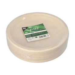 PAPSTAR Teller, Zuckerrohr "pure" ungeteilt Ø 23 cm, 2 cm natur, 10 x 50 Stück