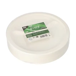 PAPSTAR Teller, Zuckerrohr "pure" 2-geteilt Ø 23 cm, 2 cm weiß