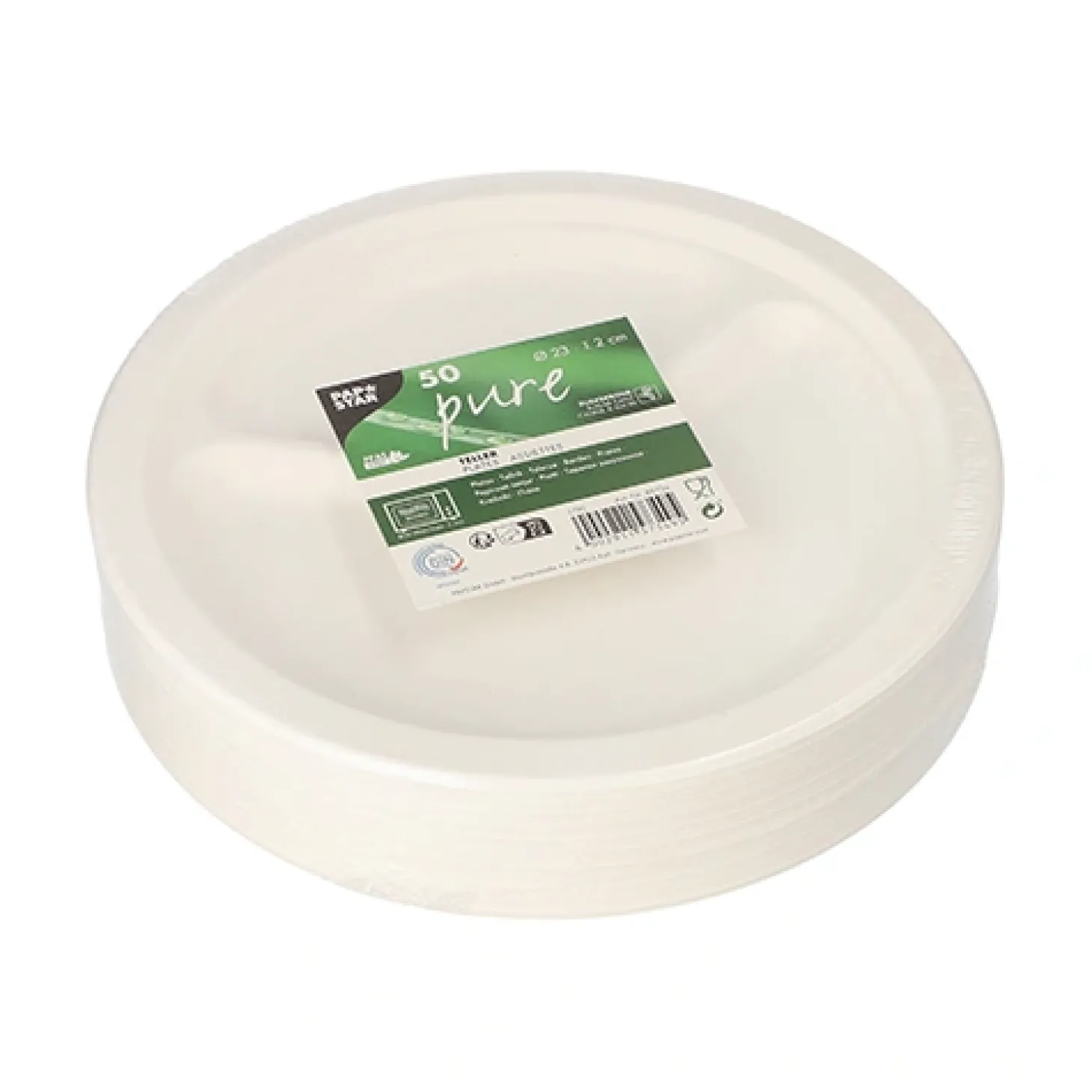 PAPSTAR Teller, Zuckerrohr "pure" 2-geteilt Ø 23 cm, 2 cm weiß
