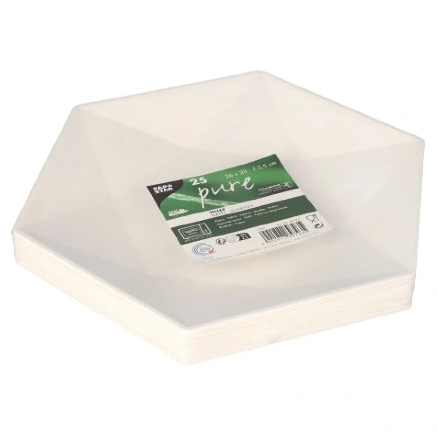 PAPSTAR Teller Zuckerrohr "pure" 6-eckig 2,5 cm x 26 cm x 23 cm weiß "Diamond", 10 x 25 Stück
