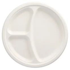 PAPSTAR Teller, Zuckerrohr "pure" 3-geteilt Ø 26 cm, 2 cm weiß