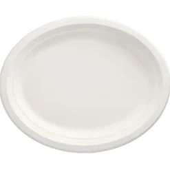 PAPSTAR Teller, Zuckerrohr "pure" oval 32 cm x 25,5 cm x 2 cm weiß, 12 x 12 Stück