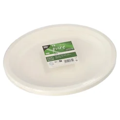 PAPSTAR Teller, Zuckerrohr "pure" oval 32 cm x 25,5 cm x 2 cm weiß, 12 x 12 Stück