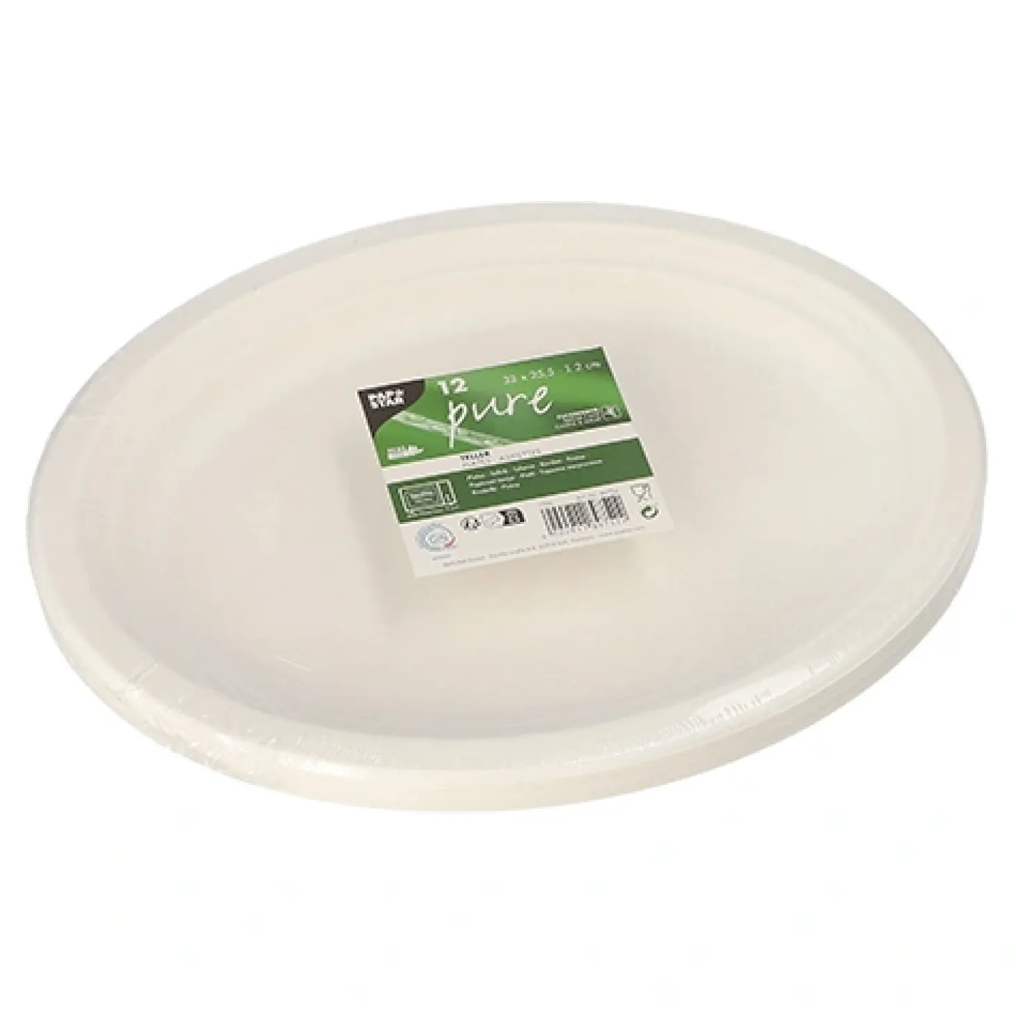 PAPSTAR Teller, Zuckerrohr "pure" oval 32 cm x 25,5 cm x 2 cm weiß, 12 x 12 Stück